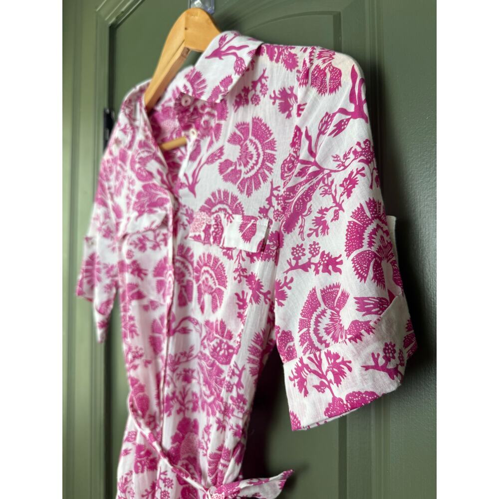 NWT Ro's Garden Carmel Maxi Collared Floral Resort Shirt Dress Pink St Remy XS - Picture 2 of 5